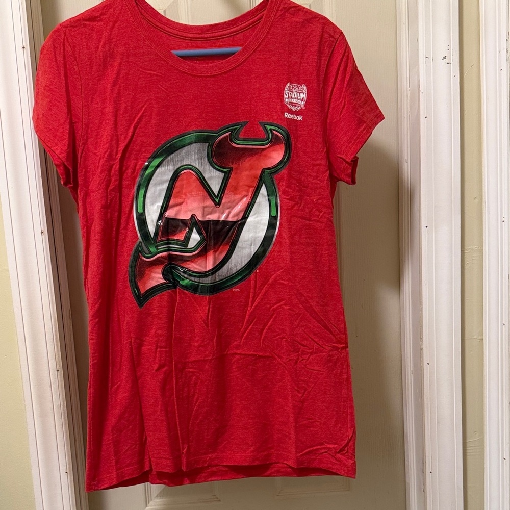 Reebok Red Tee with Green and Black New Jersey Devils Logo